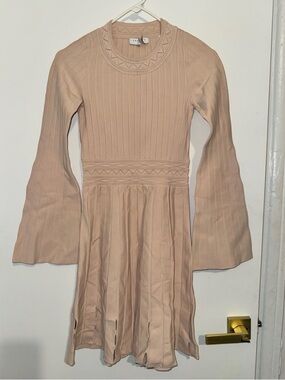 Sandro Paris Ribbed Knit Dress Beige Bell Sleeve XS